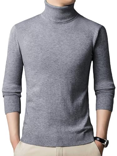 [Drsshnx] セーター メンズ 長袖 タートルネック ニットセーター リブ編み 暖かい 防寒 無地 カジュアル ハイネック 春秋冬 人気 冬物 ファッション スリム トップス Grey Mのサムネイル