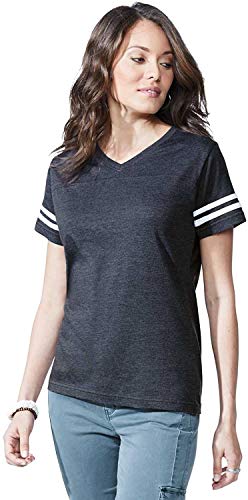 LAT Ladies Fine Jersey Short Sleeve Football Tee (3537) Vintage Navy/Blended White, L