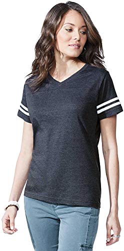 LAT Ladies Fine Jersey Short Sleeve Football Tee (3537) Vintage Navy/Blended White, M