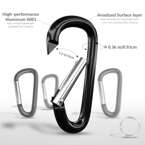 Image of sprookber 4 inch & 5 inch Extra Large Aluminum Carabiner D Ring, Caribeener Clips, Spring Snap Hook for Keychain Clip, Set of 4