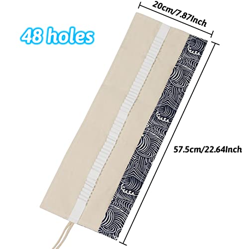Image of Canvas Pencil Wrap Case, 48 Holes Colored Pencil Roll Holder Storage Pouch for Office (48 Holes, Deepblue)