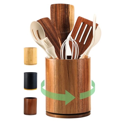 Wooden Rotating Utensil Holder for Kitchen Counter