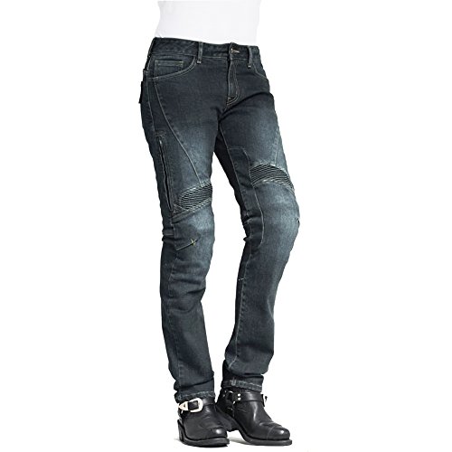 MAXLER JEAN Biker Jeans for women - Slim Straight Fit Motorcycle Riding Pants, 608 Blue (Size 26)