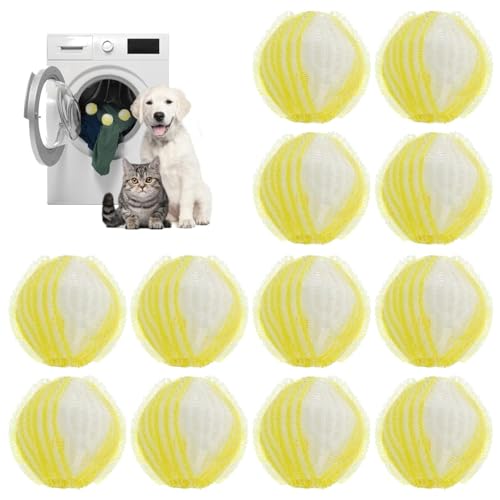 Prety 12 Pcs Atrapa Pelos Lavadora,Bolas Atrapa Pelos para Lavadora-Quita Pelos Mascota Reutilizables-Elimina Pelo de Perro/Gato,Pelusas y Suciedad-Compatible con Todas Las Lavadoras (Amarillo)