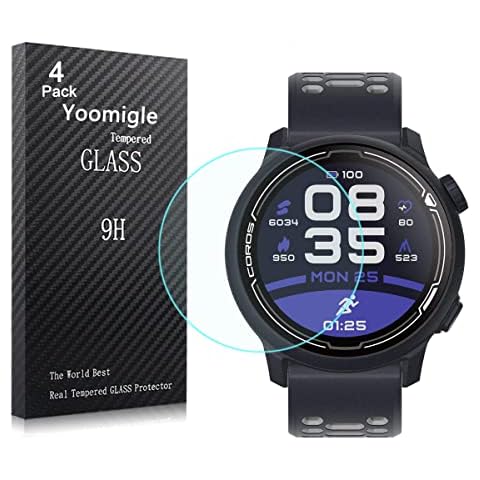 Yoomigle 4 Pack Compatible with Coros PACE 2 Screen Protector Tempered Glass for Coros PACE 2 Watch Screen Protector Foils Glass 9H Hardness 0.3MM Slim Anti-Scratch Anti-Fingerprint Bubble Free Cover