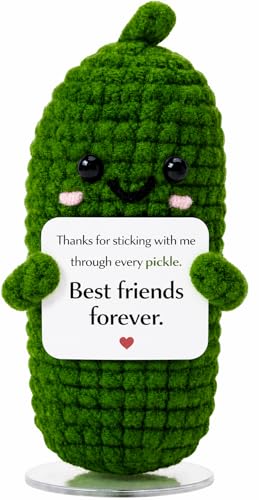 Image of Emotional Support Pickle Crochet with Stand. Handmade Positive Pickle Gift for Women, Friends, Family, Co Workers. Birthday Gifts. Best Friends (Best Friend)