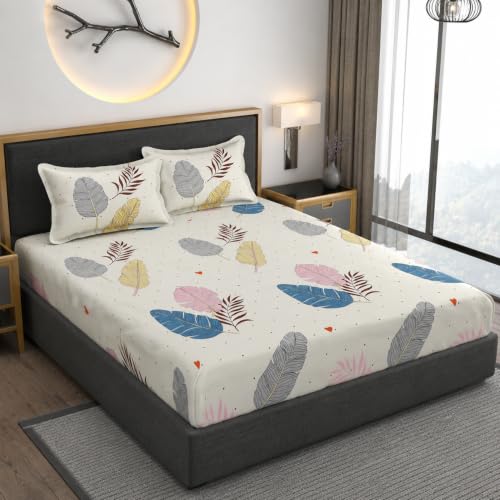 Image of Vaini Premium Heavy Cotton Elastic Fitted Bedsheets with 2 King Size Pillow Covers || Double Bed with All Around Elastic 350 (Colorfull Wings, 72x78 Inch King Fitted)