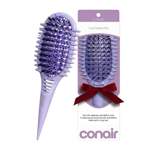 Conair Curl Define Pro Hair Brush for Curly Hair, Dual-Vent Design with Continuous Grooves, Mixed Bristles for Frizz-Free Detangling, Smoothing, and Curl Definition