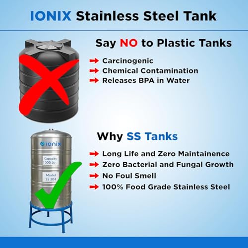 Image of IONIX Stainless Steel Water Tank 1000L- 100% Food Grade SS 304 - Long Life, Zero Maintenance - Rust-Proof, Durable Storage for Drinking Water, Free Installation in Delhi /NCR