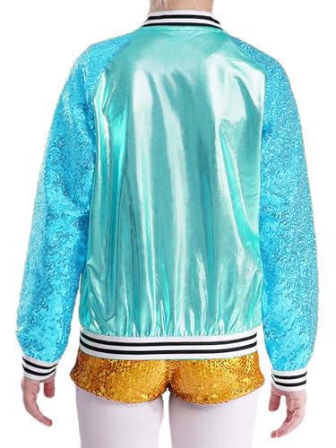 Hularka Kids Girls Sparkle Sequins Long Sleeve Bomber Jacket Hip-hop Jazz Street Dance Tops Baseball Coat Dancewear2