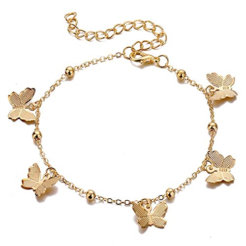 Ankle Bracelet Butterfly Anklet Women'S Gold Multilayer Crystal Anklet Bracelet Foot Chain Leg Bracelet Beach-R