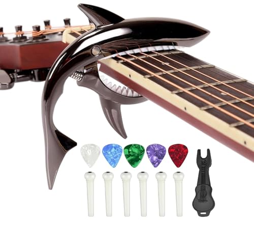 Shark Capo for Electric Acoustic Classical Guitar with 6 Pcs Bridge Pins & Bridge Pin Puller...