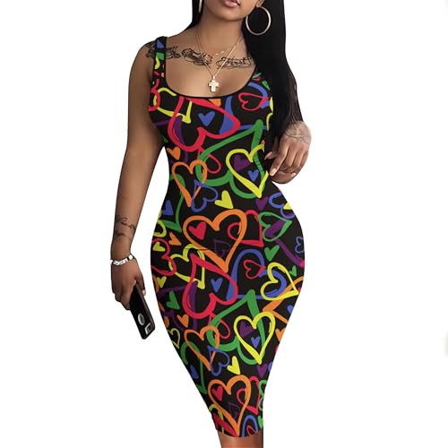 Image of Nimsruc Women Casual Sexy Tank Top Bodycon Dress Summer Pencil Sleeveless Basic Midi Club Dresses