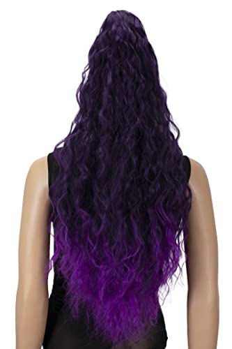 CAISHA 28" Extra Long Voluminous Wavy Clip On Hairpiece Plait Ponytail Heat Resistant Synthetic Purple Mix H723 - Image 2