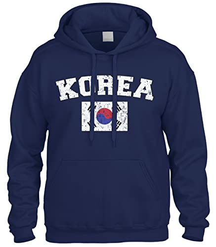 Cybertela Faded Distressed South Korean Korea Flag Sweatshirt Hoodie Hoody (Navy Blue, X-Large)