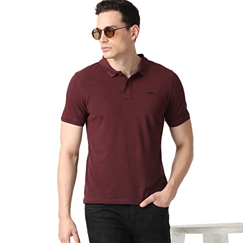 Image of Lee Men's Solid Red T-Shirt (Slim)