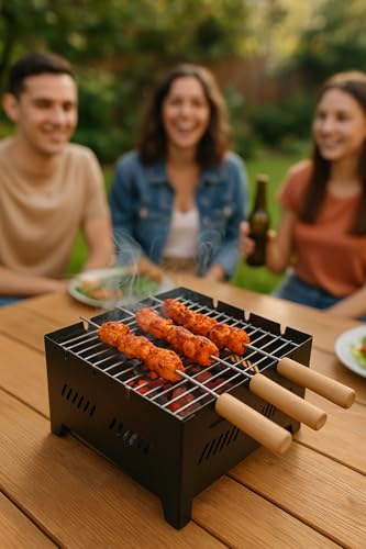 Image of Chefman Portable Charcoal Barbeque Grill | Outdoor BBQ Set with 3 Skewers | Portable & Compact Tandoor for Home, Picnic, Camping