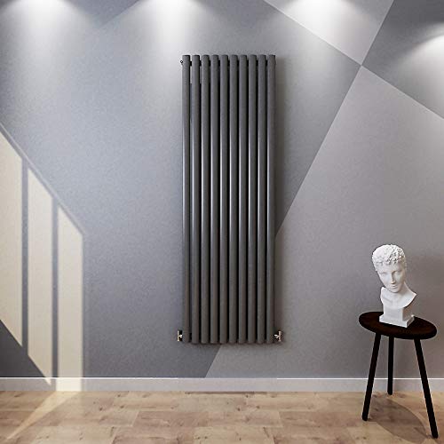 Acezanble∣Anthracite Radiators Single Oval Column Panel Vertical 1800mm Tall Radiator Centre Heating for Bathroom Kitchen Living Room Small Large Average