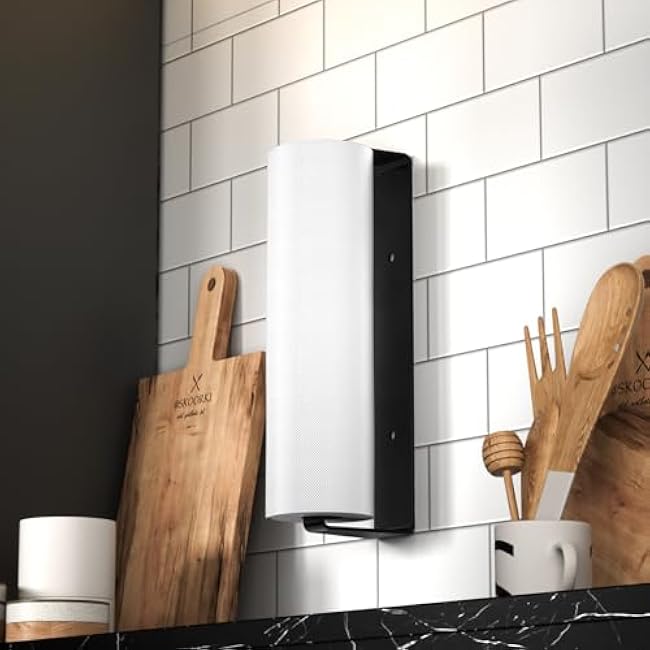 Paper Towel Holder Under Cabinet: Kitchen Paper Towels Holder Wall Mount Under Counter Kitchen Roll Holder Rack Black Paper Towel Rack Cabinet Door Mounted Hand Towel Roll Holder Kitchen Towels Holder