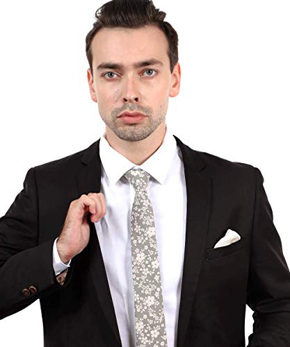 Image of JESLANG Men's Cotton Printed Floral Tie 2.56 inch Skinny Narrow Necktie Various Designs