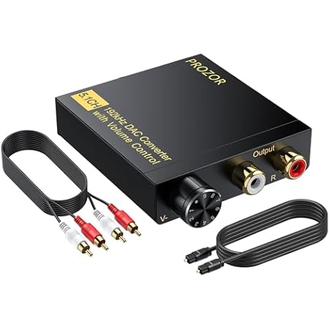 PROZOR 192Khz DAC Converter with Volume Control, Digital to Analog Audio Converter with RCA Cable Support 5.1CH DTS Dolly AC3 Coaxial SPDIF Toslink to RCA Converter for HDTV DVD PS3 Home Cinema System Cover