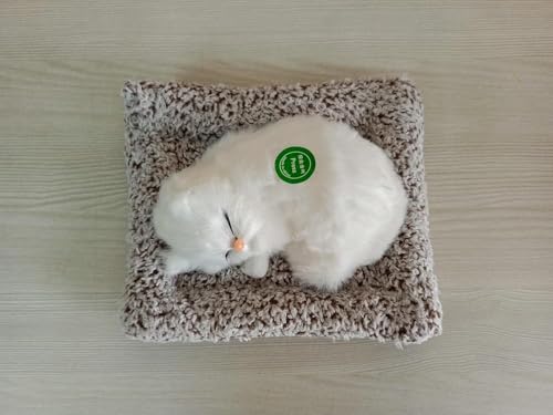 Image of Sleeping Cat Plush Toy with Press Simulation Sound, Sleeping Cat Stuffed Animal Fur Soft Toys with Sound for Kids Car Dashboard Cat & Office Desk (White)