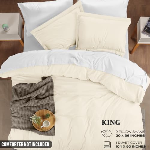 Image of Duvet Cover King, 3 Piece Cotton Like Polyester with Zipper Closure, Ivory