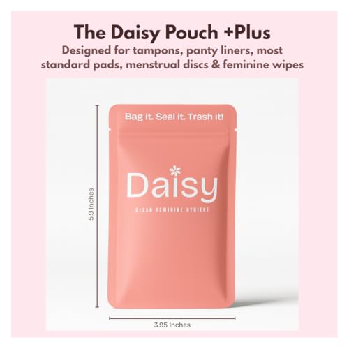 Image of Odor-Proof Sanitary Trash Bags for Tampons, Pads, Discs, Panty Liners & Feminine Wipes | The Daisy Pouch +Plus Discreet Disposal Bags for Home, Work, School & Travel