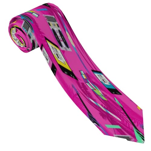 Music And Fun Pink Design Men'S Classic Silk Smooth Tie, Suitable For Pairing With Formal Occasions3