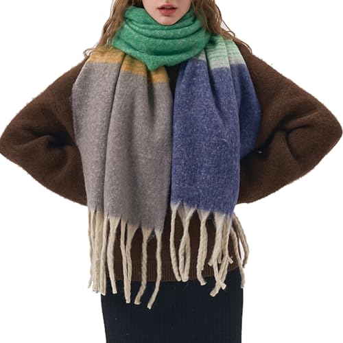 Yoawdats Women Winter Warm Scarf Elegant Three Tone Gradient Tasseled Shawl Wrap Cute Oversized Soft Scarves Fall Gifts