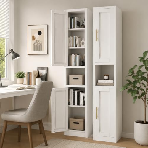 Image of Tall Narrow Pantry Cabinet for Kitchen, 67 inch H Metal Storage Cabinets with Doors and 3 Adjustable Shelves for Dining Room, Living Room and Home Office (12 inches Wide White)