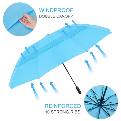 Image of G4Free 62 Inch Large Golf Umbrella Compact Reverse Travel Umbrella 10 Ribs Windproof for Rain Double Canopy Automatic Open Close
