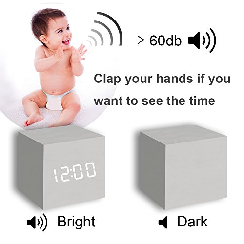 image for T&F Wood Alarm Clock Digital LED Light Minimalist Mini Cube with Date 
