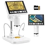 eSynic IPS 4.5" Microscopio Digitale Ricaricabile, Ingrandimento 5X-1000X, 8 LED Regolabile + 2 Fari a Tubo Flessibile, USB Microscopio con 32GB di Memoria, Fotocamera 1080P, Compatibile Windows/MacOS