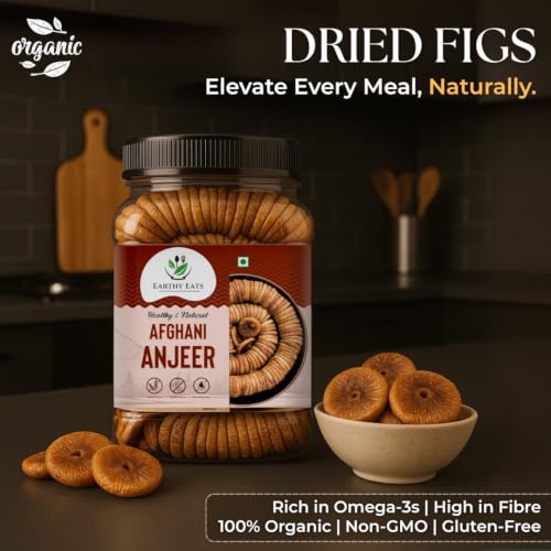 Image of Earthy Eats Premium Afghani Anjeer | Soft Juicy Dried Figs Dry Fruit | No Added Sugar, Rich Source Of Fiber | Low in Fat Healthy Snack Jar Pack Of 1 | Perfect for Gifting (1 KG)