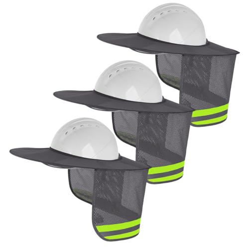3 Pack Hard Hat Sunshield - Upgrade Full Brim Neck Sunshade Cover with Reflective Strip for Hardhats,Gray