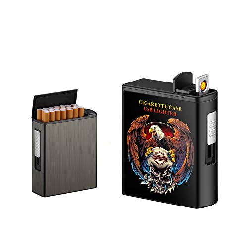 con Mechero Estuche de Cigarrillos de USB Recargable Caja de Cigarrillos,sin Llama a Prueba de Viento eléctrico Encendedor,Capacidad...