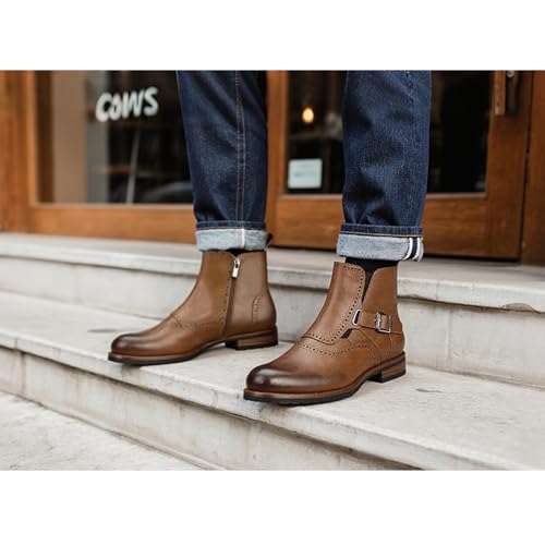 Image of Men's British-Style Buckle Oxford Boots | Buckle Strap Side-Zip Oxford Boots for Casual, Business & Work (Ankle-Length)