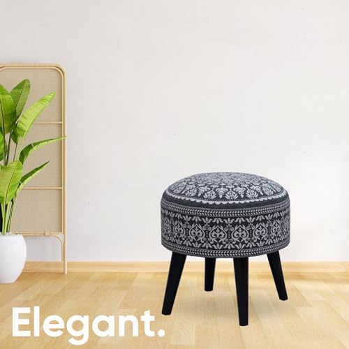 Image of Stool Ottoman Pouffes for Living Room, Kitchen, Home, Office Furniture with Soft Cotton Cushion Mudda Footrest Stool for Chair Sofa Bed Dressing Decor, Mandala Grey (17 Inch Pack of 1)