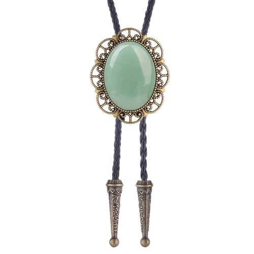 Image of Jeilwiy Bolo Tie for Men Real Stone Westwern Cowboy Ties Silver Bolos Women Leather Necktie Gift for Birthday Christmas