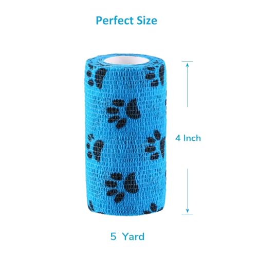 Image of WePet Pet Wrap, Self-Adhesive, Only Sticks to Itself, Non-Woven Tape for Dog Legs, Paws, Wounds, First Aid Cohesive Gauze for Horse, Cat, Bird, Animal, 6 Rolls, 4 Inch, Pawprints A