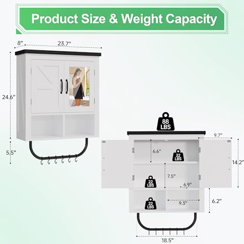 Medicinecabinetmirrorandadjustableshelffarmhousebathroomwallcabinetwithmirrortowelbarand6pcshooksfloatingstoragecabinetforbathroomkitchenhallway Urban Country Home Decor Medicine cabinet mirror and adjustable shelf farmhouse bathroom wall cabinet with mirror towel bar and 6pcs hooks floating storage cabinet for bathroom kitchen hallway urban country home decor