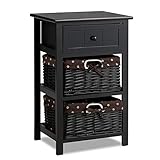 Giantex Nightstand with Drawers Wooden, W/ 2 Storage Baskets and Open Shelf for Bedroom, Bedside Sofa End Table (1, Black)