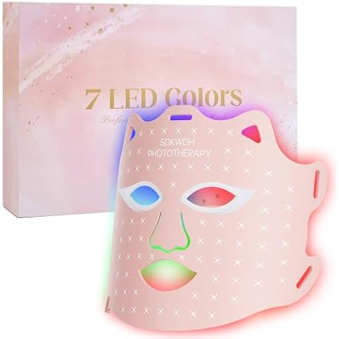 SDKWDH Blue Red Light Therapy Mask for Face,Led Face Mask Light Therapy At Home, 7 Colors LED Face Mask Light Therapy-PINK Cover