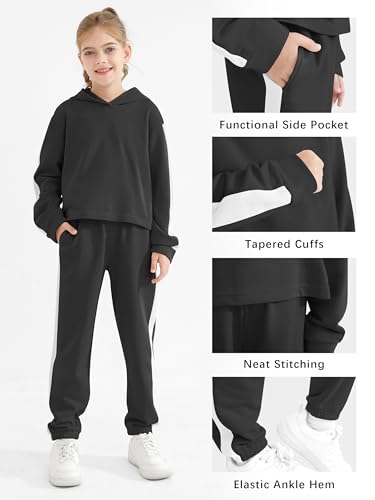 Girls 2-Piece Cotton Outfit Sweatshirts Sweatpants Set Youth Girls Pullover Casual Hooded Tops Pants Tracksuits3