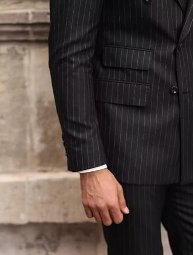 Mens 2 Piece Double Breasted Suit Stripe Slim Fit Formal Wedding Prom Tuxedo Suits Blazer Pants Set UOU684