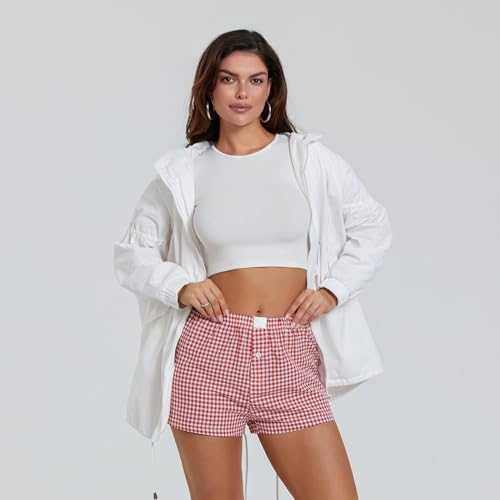 NUFIWI Women Y2k Pajamas Shorts Gingham Cute Pj Short Pants Plaid Lounge Shorts Sleep Bottoms Elastic Boxers Streetwear4