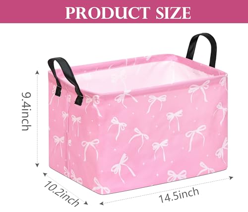 Image of Baby Storage Basket Nursery Box Laundry Hamper Organization Bins for Toys and Clothes with Handles (Pink Bow)