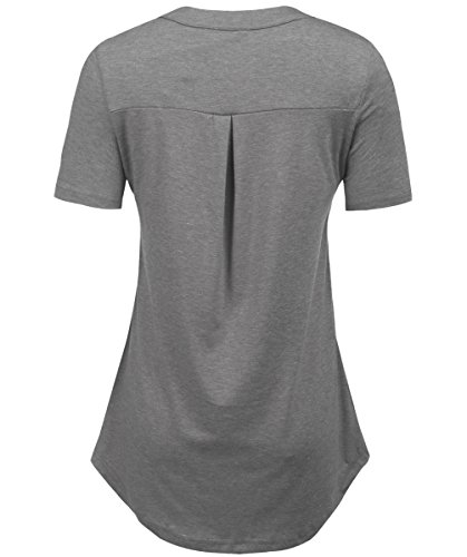 Summer Tops Women's Short Sleeve V Neck Loose Casual Tunic Blouses Gray L - Thumbnail 5
