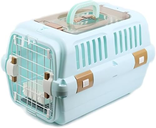 BtcFuペットキャリー 猫 キャリー コンテナ 耐荷重10KG 頑丈 フードボウル&メッシュカバー付き キャリーケース 大きめ 持ち運び 航空輸送ボックス 旅行 通院 防災 簡単組立 犬 キャリーケース (小さい) (ブルー)